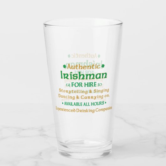 Authentic Irishman voor Hire Funny Glas (Achterkant)
