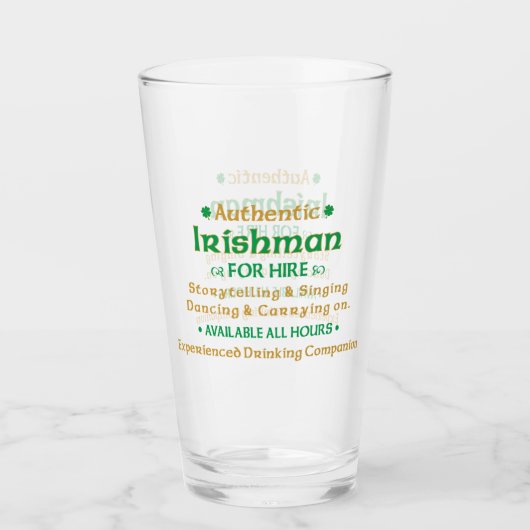 Authentic Irishman voor Hire Funny Glas (Voorkant)