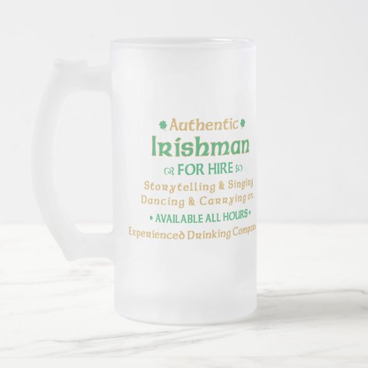 Authentic Irishman voor Hire Funny Matglas Bierpul (Links)