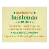 Authentic Irishman voor Hire Funny Perfect Poster (Voorkant)