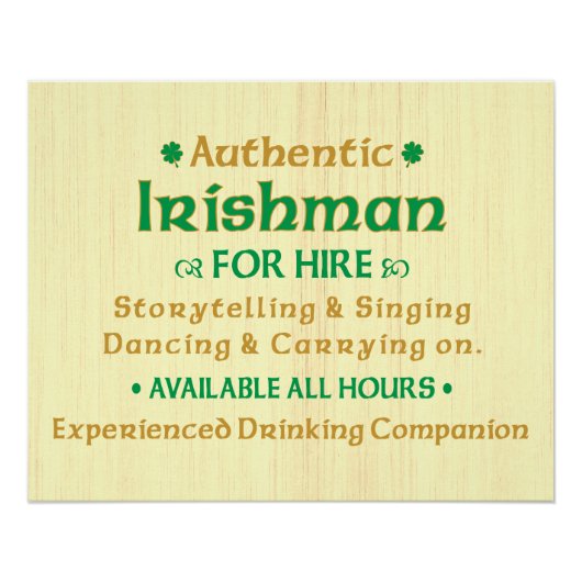 Authentic Irishman voor Hire Funny Perfect Poster (Voorkant)