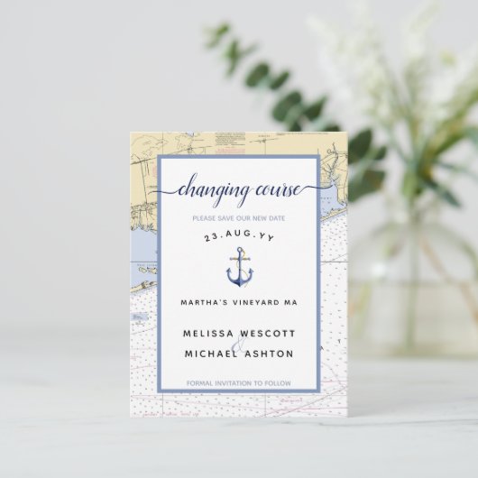 Authentic Nautical Chart Change the Date Aankondigingskaart (Staand voorkant)