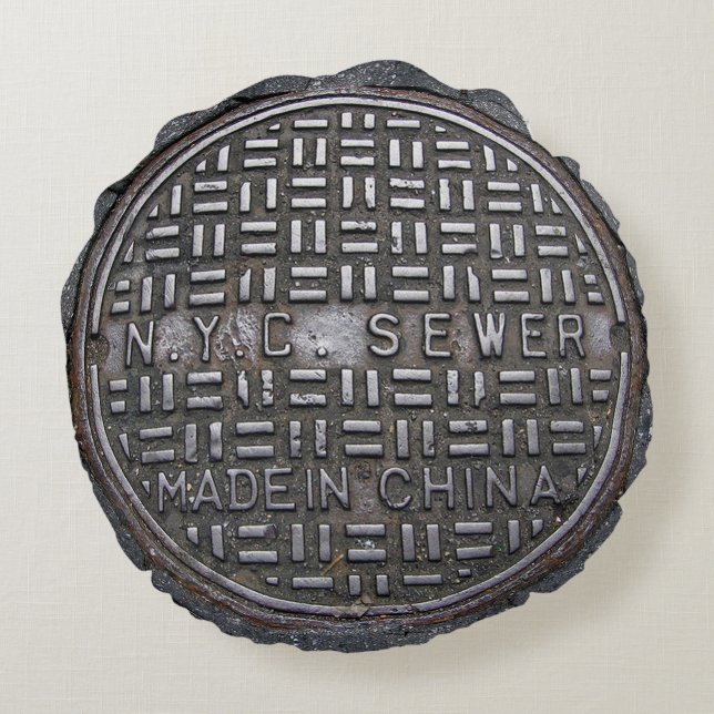 Authentic New York City NYC Sewer Hoesje Rond Kussen (Achterkant)