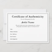 Authenticiteitscertificaat voor fotografie Silver Kaart (Voorkant)