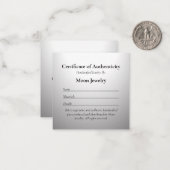 Authenticiteitscertificaat voor juwelen Silver Notitiekaartje (Voorkant / Achterkant in situ)