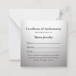 Authenticiteitscertificaat voor juwelen Silver Notitiekaartje