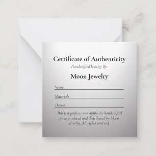 Authenticiteitscertificaat voor juwelen Silver Notitiekaartje