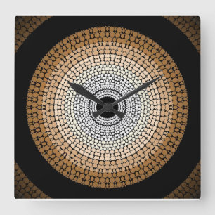 Authentiek Aboriginal muur-klok met 'Ancestral Lan Vierkante Klok