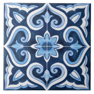 Authentiek handgemaakt Marokkaans blauw en wit Tegeltje