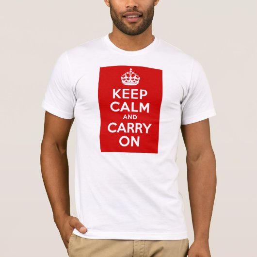 Authentiek houd kalm en draai op origineel rood t-shirt (Voorkant)