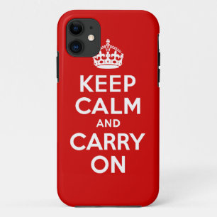 Authentiek houd kalm en draai op rood en wit iPhone 11 hoesje