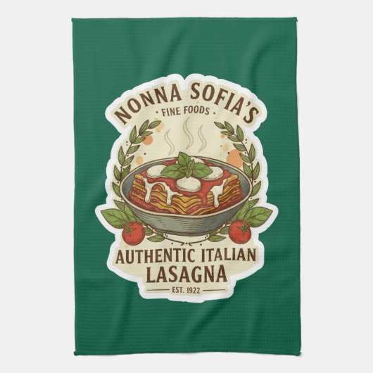 Authentiek Italiaans Lasagna Label uit het verlede Theedoek (Verticaal)