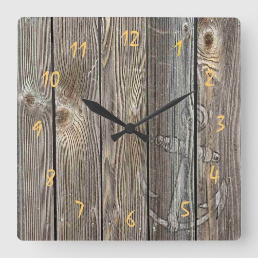 Authentiek kijkend hout Rustic  Anchor Vierkante Klok (Voorkant)