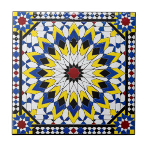 Authentiek koninklijk blauw en geel Marokkaans Zel Tegeltje