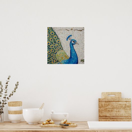 Authentiek pauw mozaïek poster (Keuken)