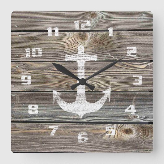 Authentiek uitziend Hout Rustic Anchor nautical Vierkante Klok (Voorkant)