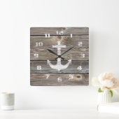 Authentiek uitziend Hout Rustic Nautical Anchor Vierkante Klok (Huis)
