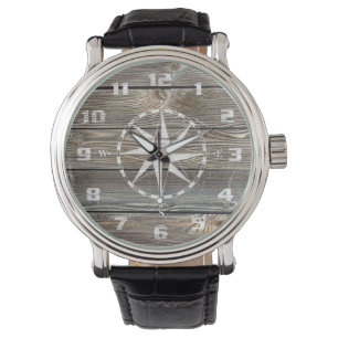 Authentiek uitziend Hout Rustic Nautical Compass Horloge