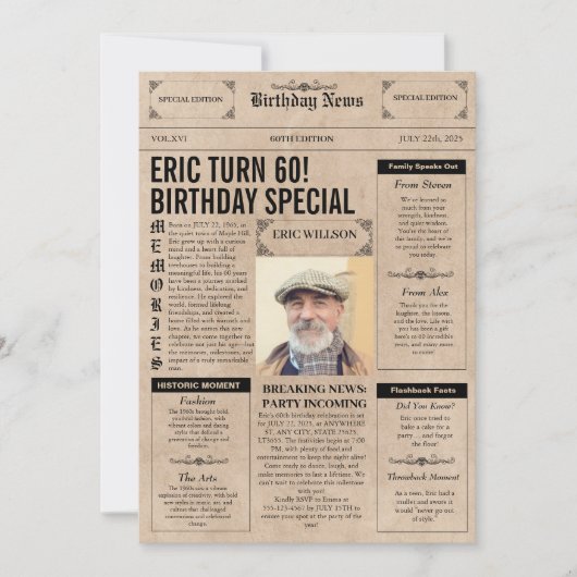 Authentieke 60e Verjaardag krant Hoesje Foto Kaart (Voorkant)