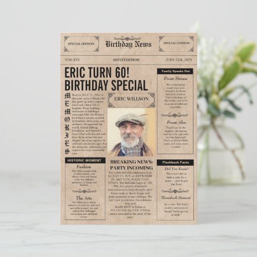 Authentieke 60e Verjaardag krant Hoesje Foto Kaart (Staand voorkant)