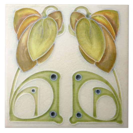 Authentieke Art Nouveau John Barratt Majolica Flor Tegeltje (Voorkant)