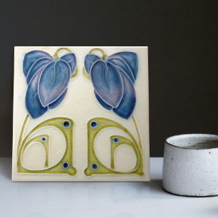 Authentieke Art Nouveau John Barratt Majolica Flor Tegeltje