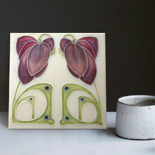 Authentieke Art Nouveau John Barratt Majolica Flor Tegeltje