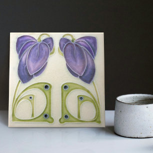 Authentieke Art Nouveau John Barratt Majolica Flor Tegeltje
