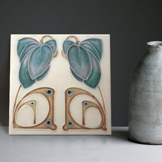 Authentieke Art Nouveau John Barratt Majolica Flor Tegeltje