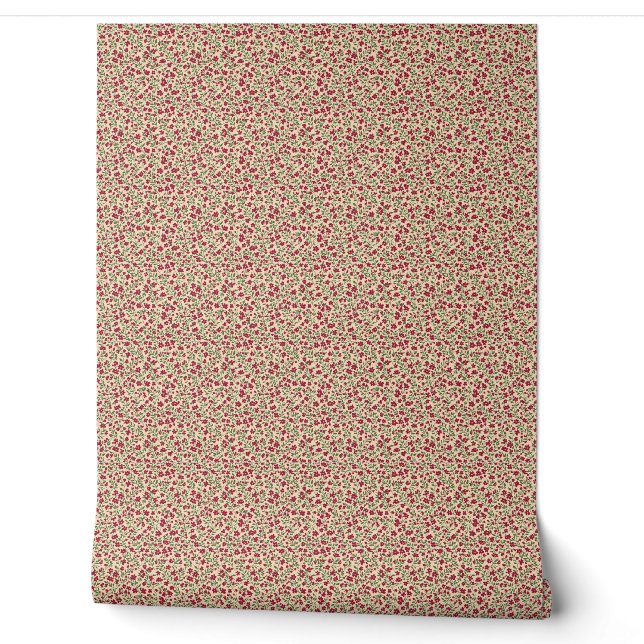 Authentieke bloemensprig in gedempte burgundyrood  behang (Afrollen)