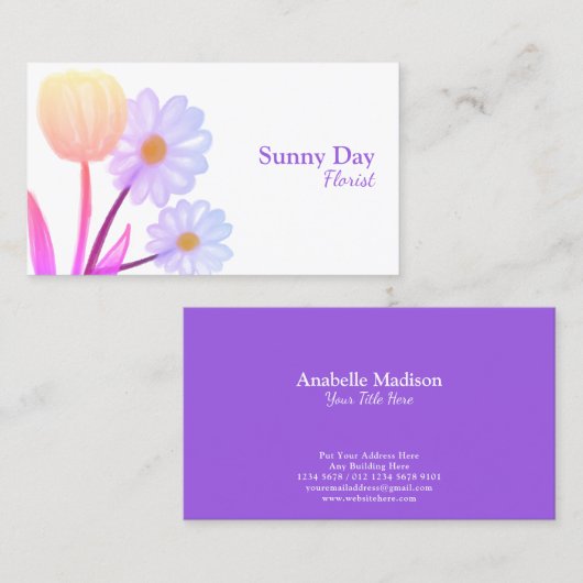 Authentieke Hand getrokken bloemen | Gekleurd wate Visitekaartje (Voorkant / Achterkant)