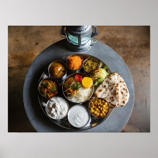 Authentieke Indiase Hindu Veg Thali Voedselschotel Poster (Voorkant)