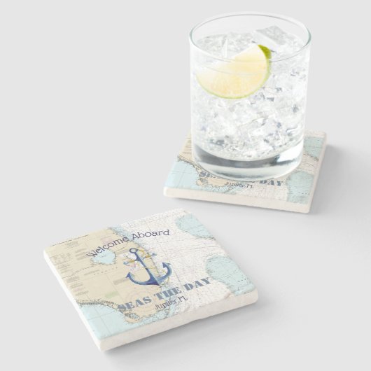 Authentieke nautische ontvangst aan boord Bootnaam Stenen Onderzetter (Zijkant)