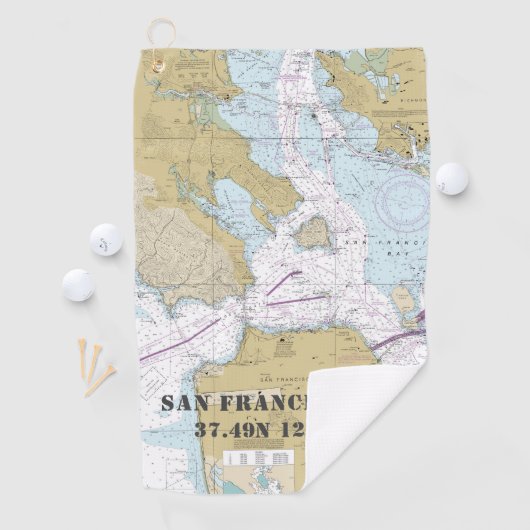 Authentieke Nautische San Francisco CA kaart Golfhanddoek (Insitu)