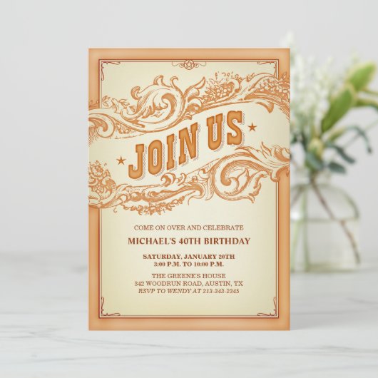 Authentieke Oud-Westerne Uitnodiging (Staand voorkant)