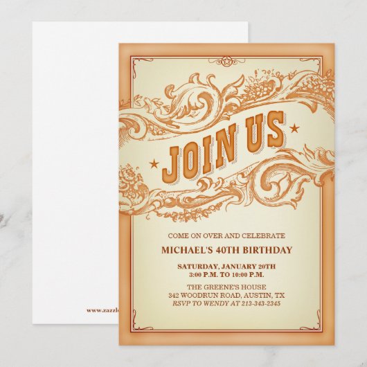 Authentieke Oud-Westerne Uitnodiging (Voorkant / Achterkant)