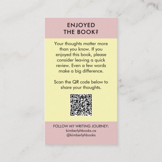 Author Book Review Request Card QR Code Pastel Visitekaartje (Achterkant)