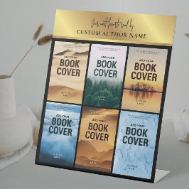 Author Book Series Photo Collage Black & Gold Reclamebord Met Voetstuk