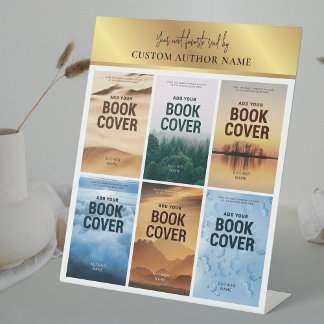 Author Book Series Photo Collage White & Gold Reclamebord Met Voetstuk