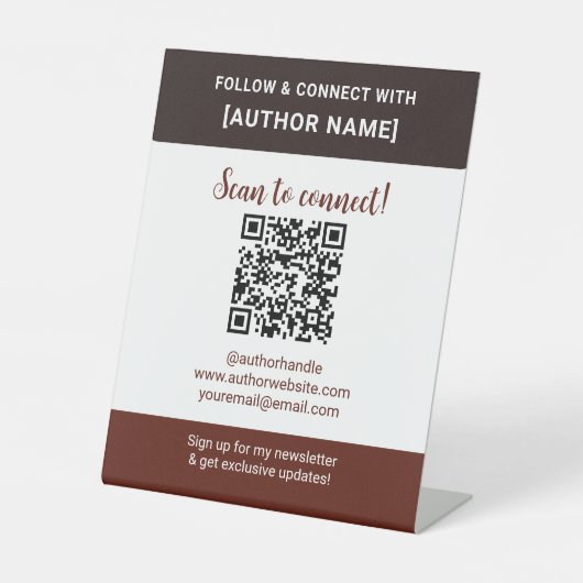 Author QR Code Follow & Connect Book Event Display Reclamebord Met Voetstuk (Voorkant)