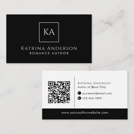 Author QR Code Minimal Elegant Black Branding Visitekaartje (Voorkant / Achterkant)