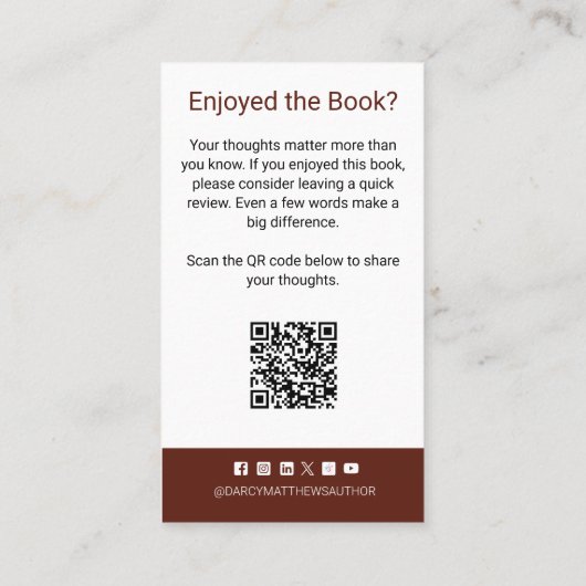 Author Review Request Card QR Code Book Launch Visitekaartje (Achterkant)