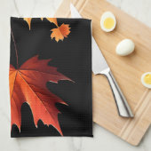 Authumn leaves Kitchen towel black Theedoek (Quarter Fold)