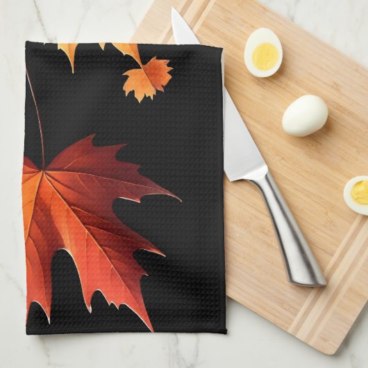 Authumn leaves Kitchen towel black Theedoek (Quarter Fold)