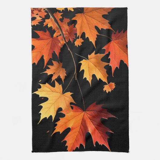 Authumn leaves Kitchen towel black Theedoek (Verticaal)