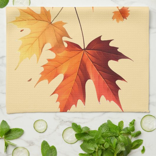 Authumn leaves Kitchen towel light yellow Theedoek (Gevouwen)