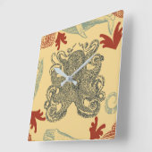 Autical Crème Octopus Zee Monster Illustratie Vierkante Klok (Hoek)