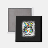 Autie Aunt Life Autism Awareness Messy Bun Bleache Magneet (Voorkant / Achterkant)