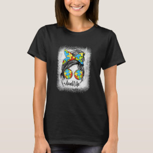 Autie Tante Leven Rommelige Knot Gebleekt Autisme T-shirt