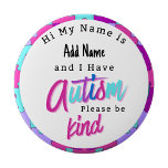 Autism Alert Im Autistic Pin id Badge Ronde Button 4,0 Cm<br><div class="desc">Spread awareness and compassion with the Autistic Be Kind Pin Button. Designed to promote understanding and kindness,  this pin serves as a gentle reminder to approach others with patience and empathy. Featuring a clear,  heartfelt message,  it’s perfect for jackets,  backpacks,  or lanyards.</div>